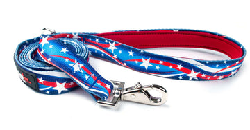 STAR SPANGLED PADDED HANDLE LEASH featuring a star-patterned design and ergonomic padded handle for comfort.