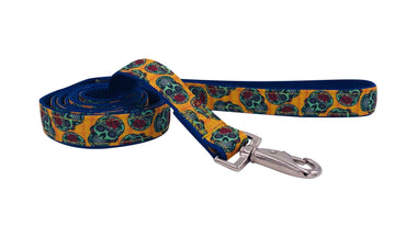 SUGAR SKULLS LEASH featuring colorful skull designs, stylish swivel snap, and durable construction for pets.