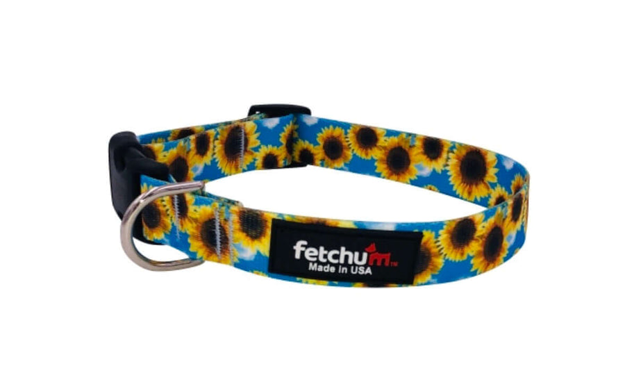 Sunflower Collar featuring vibrant sunflower print, quick release buckle, and durable construction.