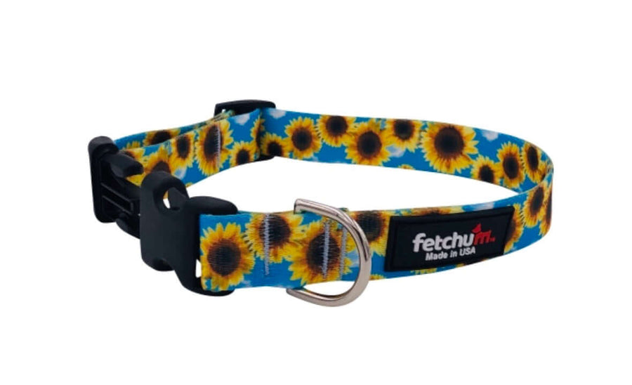 Sunflower Collar featuring vibrant sunflower pattern, made with durable materials and designed for pet comfort.