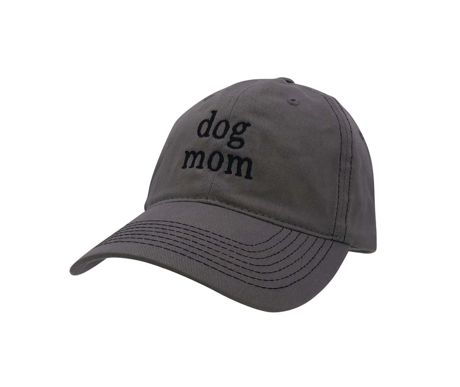 Dog Mom Hat featuring a trendy low profile dad cap style with custom embroidery and antique brass buckle closure.