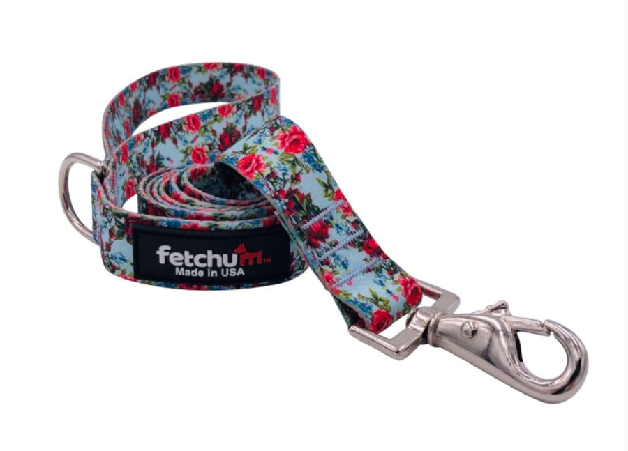 VINTAGE ROSE LEASH featuring a floral design, lightweight and durable, made in the USA, 5ft long, perfect for pets.