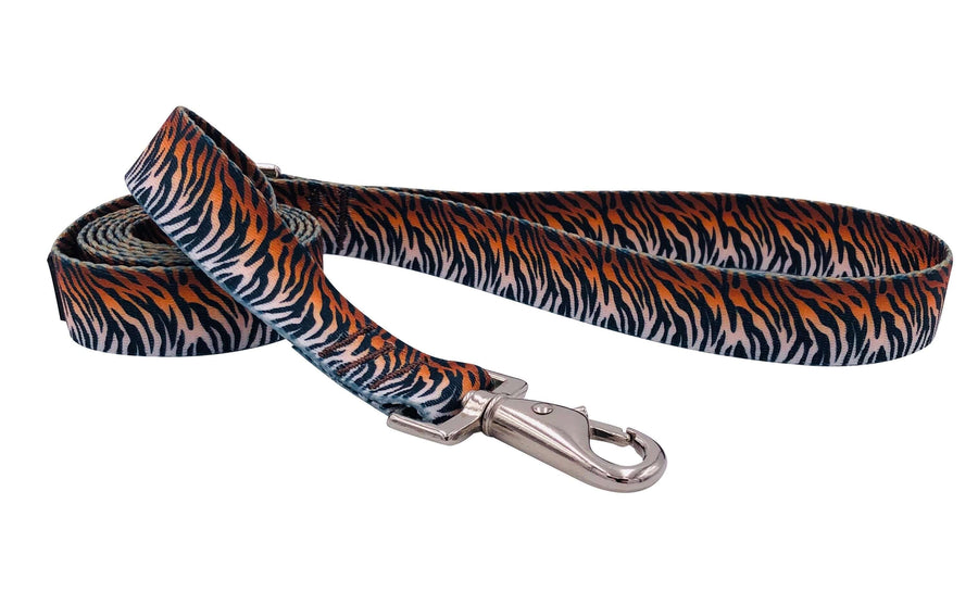 WILD TIGER LEASH featuring a vibrant tiger stripe pattern and a durable swivel snap, perfect for stylish pet walks.