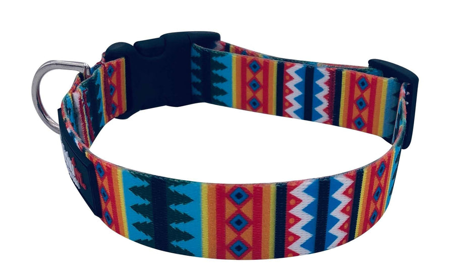 Yuki Collar in colorful geometric patterns, made with durable polyester webbing and reinforced stitching.