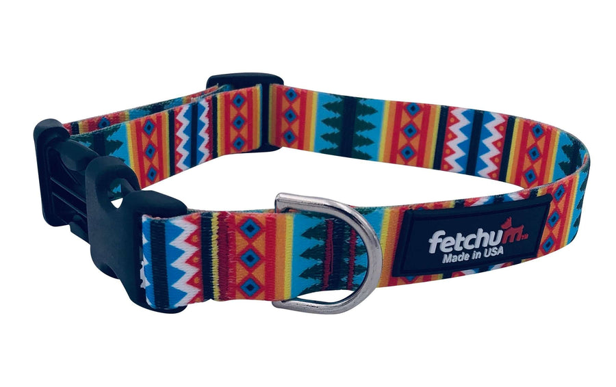 Yuki Collar featuring colorful polyester print webbing, reinforced stitching, and quick release buckle, made in the USA.